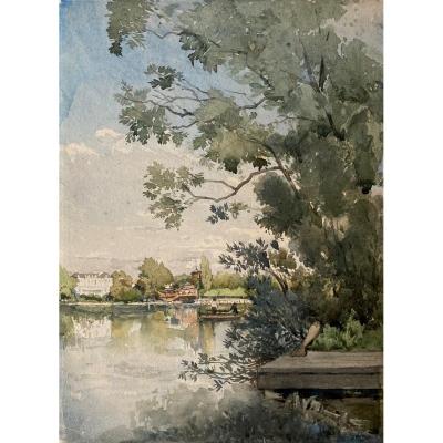 GuignÉ Alexis Eugène (1839-1914) "the Fishermen" Watercolor, Signed