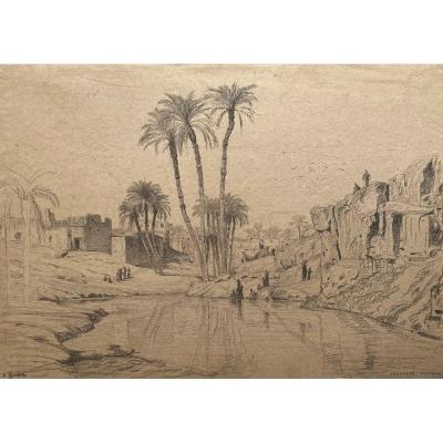 Imer Edouard (1820-1881) "sinnhour Fayoum, Egypt" Drawing / Black Pencil, Signed