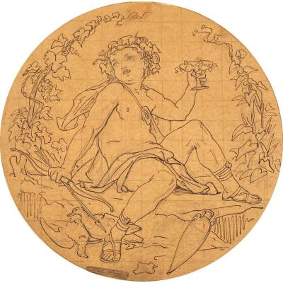 Barrias Félix (1822-1907) "cherubs" Drawing / Pen, Black Pencil, Squared, Signature Stamp