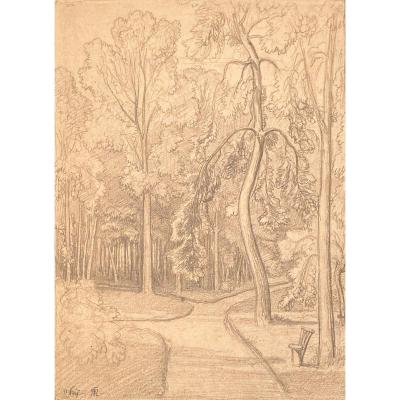 Caruelle d'Aligny Théodore (1798-1871) "landscape" Drawing/black Pencil, Monogrammed