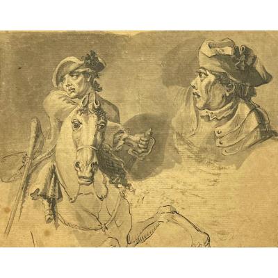 Langendijk Dirk (1748-1805) "cavalier" Drawing/pen And Gray Wash, Signed, Provenance