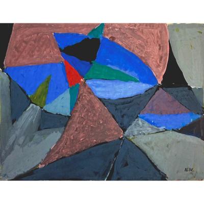 Iliu Joseph (1914-1999) "abstract Composition No1" Drawing/gouache,signed With Stamp Signature