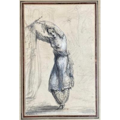 Hilaire Jean-baptiste (1753) "young Resident Of A Harem" Drawing/black Chalk, Gray Wash