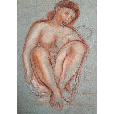 AndrÉÏ René (1906-1987) "seated Woman" Drawing/black Pencil, Red Chalk And White Chalk, Signed