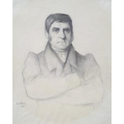 Flandrin Paul (1811-1902) "portrait Of A Man" Drawing In Black Pencil, Signed And Dated