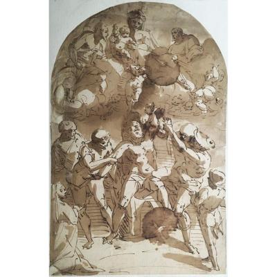 Italian School 16th, Attrib Suggested To Luca Cambiaso "saint Barthélemy"drawing/pen,brown Wash
