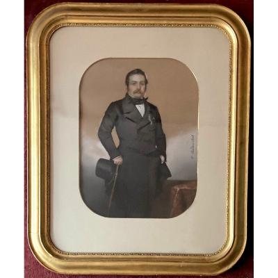 Sardou Honoré Charles (1806-1872) "portrait Of A Man With A Hat" Pastel, Signed And Dated, 19th Frame