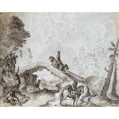 Italian School Florence 17th Century "character And Riders" Drawing / Pen On Vellum