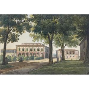 French School Circa 1820 "view Of The Barracks, Florence, Italy" Watercolor