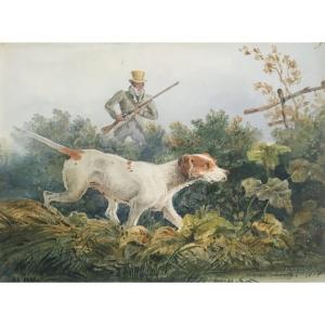 Fielding Newton (1799-1856) "hunter And His Dog" Watercolor, Signed And Dated