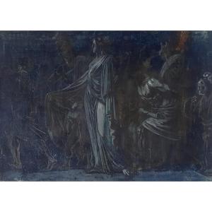 Italian School Neo-classiq Late 18th "mythological Subject" Drawing/gouache/prepared Paper, Provenance