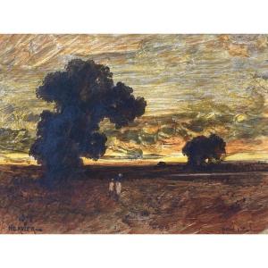 Hervier Adolphe (1818-1879) "landscape" Drawing In Watercolor And Gouache, Signed And Dated