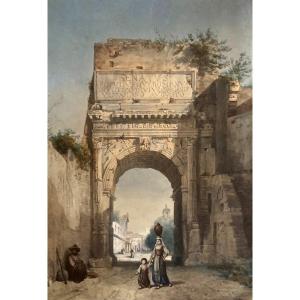 French School 19th Century "the Arch Of Titus" Watercolor