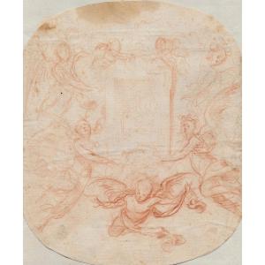 Dandini Cesare (1596-1657) Attributed To, "allegory With Angels" Drawing In Red Chalk
