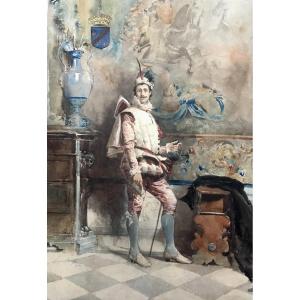 Simoni Scipione (1853-1918) "a Count" Watercolor, Signed And Located