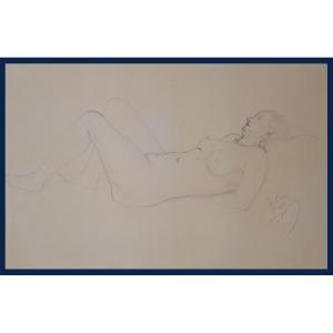 Derain André (1880-1954) "woman Lying Down With Necklace" Drawing/black Pencil,dedicated,signed