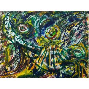 Jean Raine - Demographic Peril - 1980 - Oil On Paper Mounted On Canvas