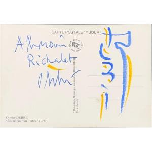 Olivier Debré - First Day Postcard - Dedication