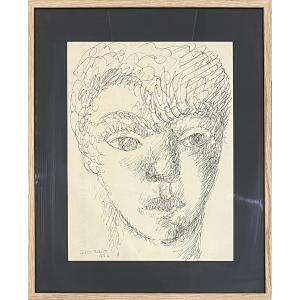 Marcel Gromaire - Head Facing - Ink On Paper - 1924