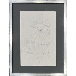 Yves Saint Laurent - Original Drawing - Dress Sketch - Pencil