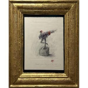 César, César Baldaccini Dit - Poulette - Ink And Pencil On Etching - 1981