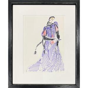 Yves Saint Laurent - Edith De Berg, In The Eagle With Two Heads - Felt-tip Pen On Paper - 1978