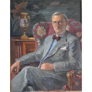 Portrait Of The Goldsmith Jean Couzon - Oil On Canvas - 1936