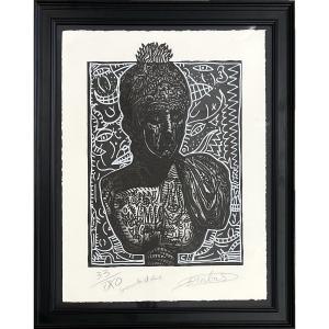 Robert Combas - A Greek With A Fire On His Head - Wood Engraving, Silkscreen 