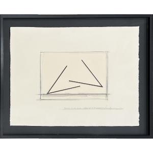 Bernar Venet - Position Of Two Acute Angles Of 42.5° Each - Lithograph And Collage