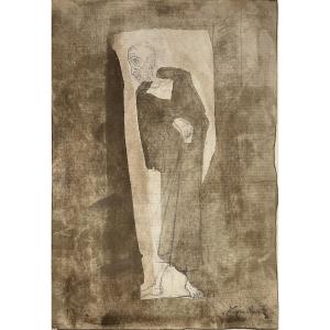 Léon Zack - Male Figure - Watercolor Wash And Graphite
