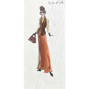 Sunjoo Moon - Fashion Drawing Of A Suit Jacket And Pants - Ink And Graphite - 1968