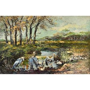 W. Lambert (20th Century) - The Stork Pond