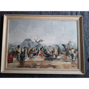 Oil On Canvas By The Artist Moto Late 20th