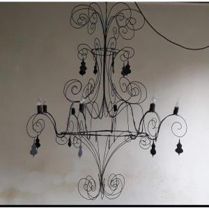 Monumental Iron Scroll Chandelier 