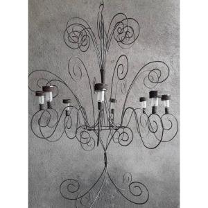 Solar Garden Chandelier In Iron Scrolls