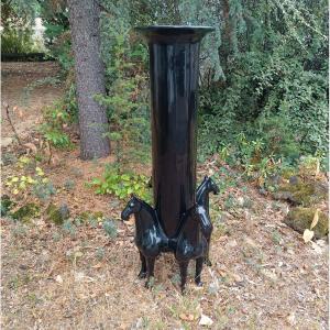 Tall Vase Decorated With Equine Sculptures 