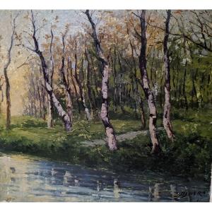 Achilles Dovera 1838 -1895. Landscape With Birches, Italian