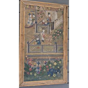 Ancient Chinese Painting 19th Qing Temple Children