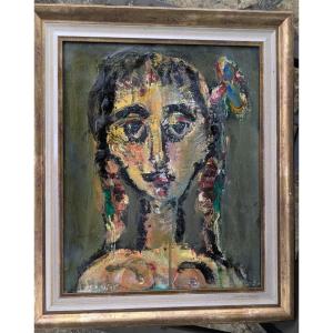 Adrien Seguin1926 2005, Portrait Of A Young Girl, Hst