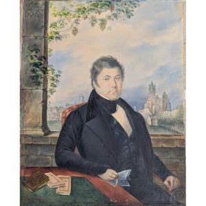 Gouache Portrait Of Louis Blaise Carrère In Rodez Aveyron Dated 1809