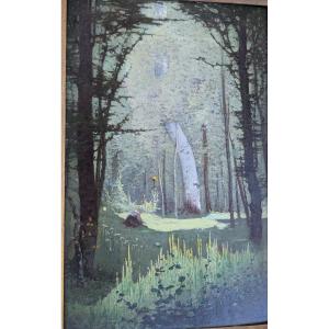 Henri Taurel (maignelay 1843-1927 ?) Landscape With Tall Trees