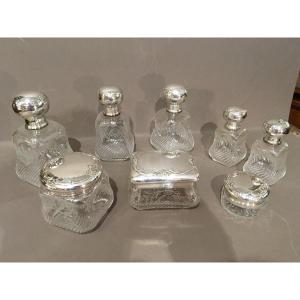 Napoleon III Toilet Necessary Trim In Crystal And Silver 8 Pieces