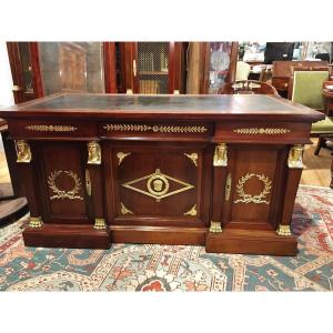 Important Empire Style Desk Set In Mahogany And Bronze, Late 19th Century, Early 20th Century