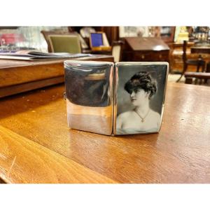 Enamelled Cigarette Case In 900/1000 Silver, Late 19th Century