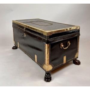 Empire Period Chest In Leather And Brass