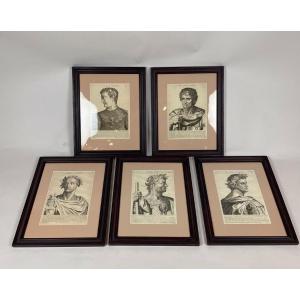Mariette (1694-1774) Engraver, Set Of 5 Portraits Of Emperors, 18th