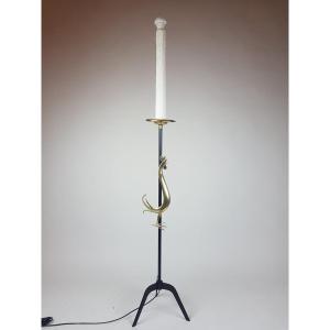 Wrought Iron And Brass Floor Lamp, Circa 1950
