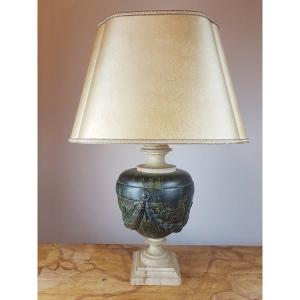 Bronze And Travertine Lamp