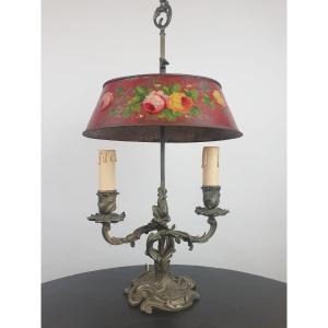Small Hot Water Bottle Lamp In Bronze, Brass And Painted Sheet Metal, Late 19th