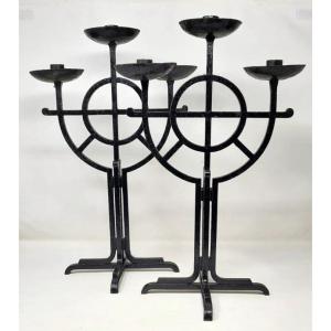 Pair Of Wrought Iron Candlesticks